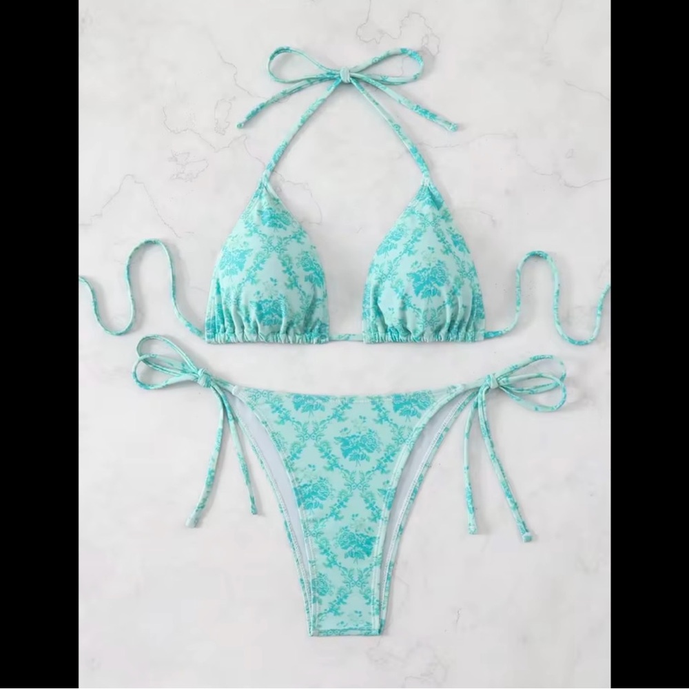 Aqua Blue, Paisley Print, Bikini Set